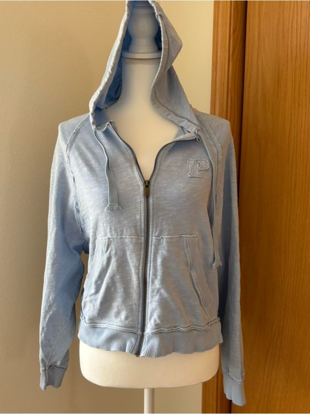 PINK Victoria's Secret Light Blue Zip-Up Hoodie with Gold Zip